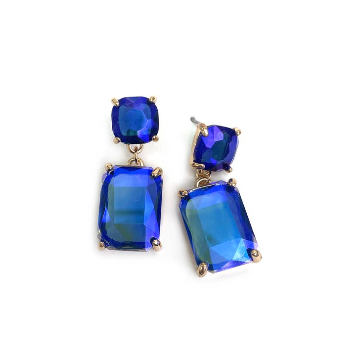 StarryNYC - Wholesale Dangle Earrings - Double Square Linked Crystal Glass Dangle Earrings14