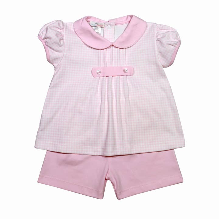 TES-220 TESSY ROZE GINGHAM PIMA KORTE SET voor wholesale door Baby Loren