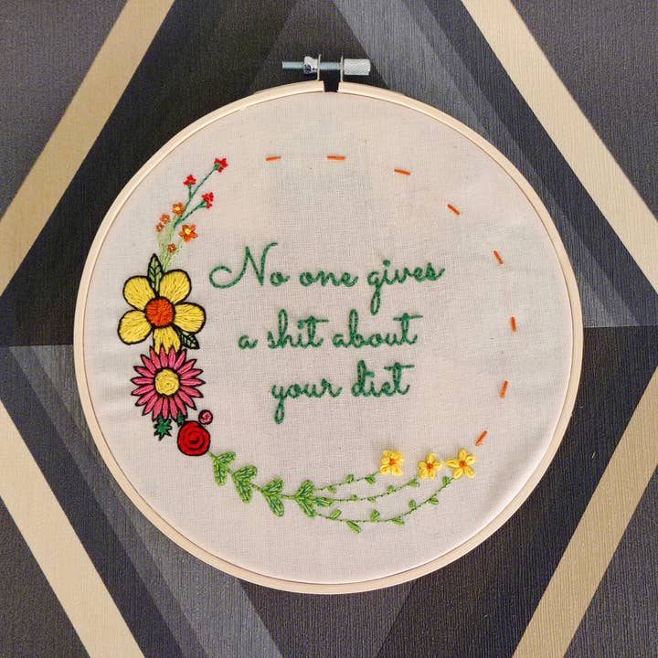 No Diet Talk - Printed Embroidery Fabric for wholesale by Very Craftea