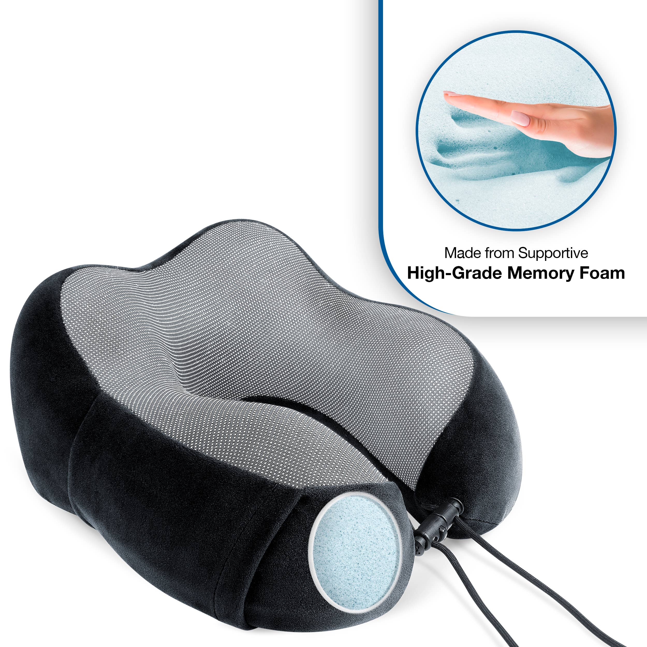 Cloudz - Wholesale Travel Pillow - Cloudz Tech Memory Foam Travel Pillow With Earplugs - Black4