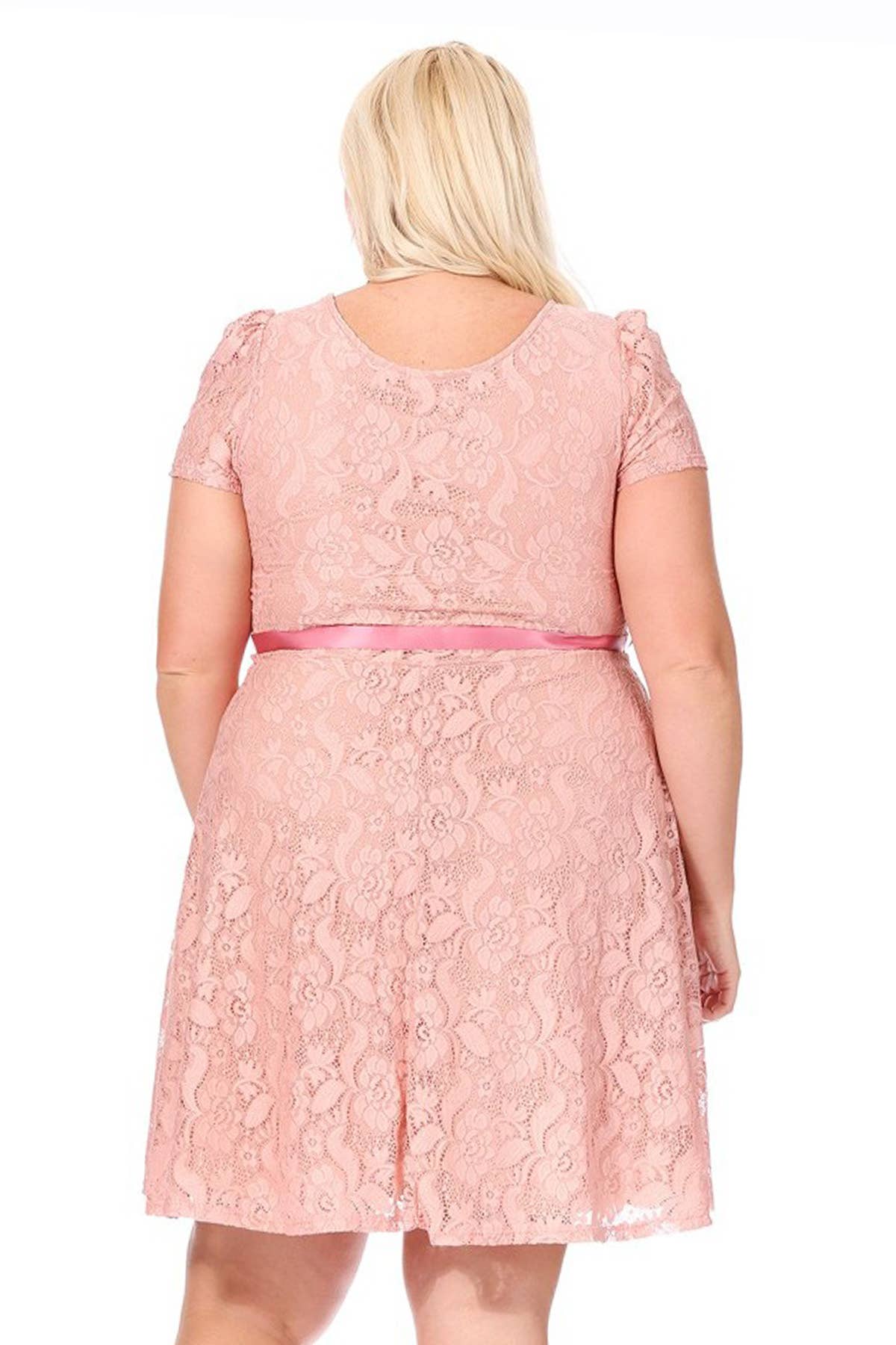 MOA COLLECTION - Vente Robe – femme - Robe midi de soirée en dentelle à manches courtes pour femmes grande taille10