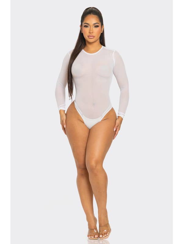 SEXY STAR DESIGN INC - Wholesale Bodysuit - Women's - Mesh Bodysuit See Through Long Sleeve Solid Color6