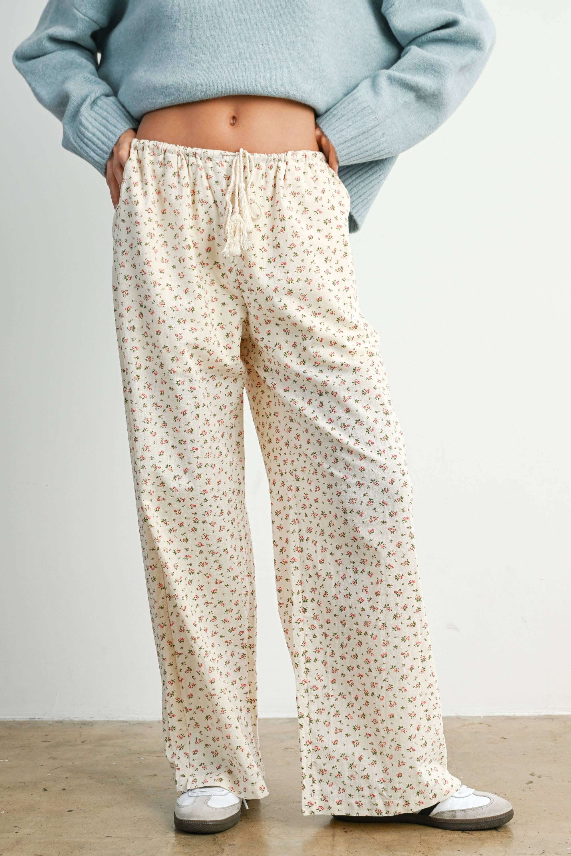 BUTTERMELON - Wholesale Pants - Women's - Floral Print Drawstring Pants - BMP781413