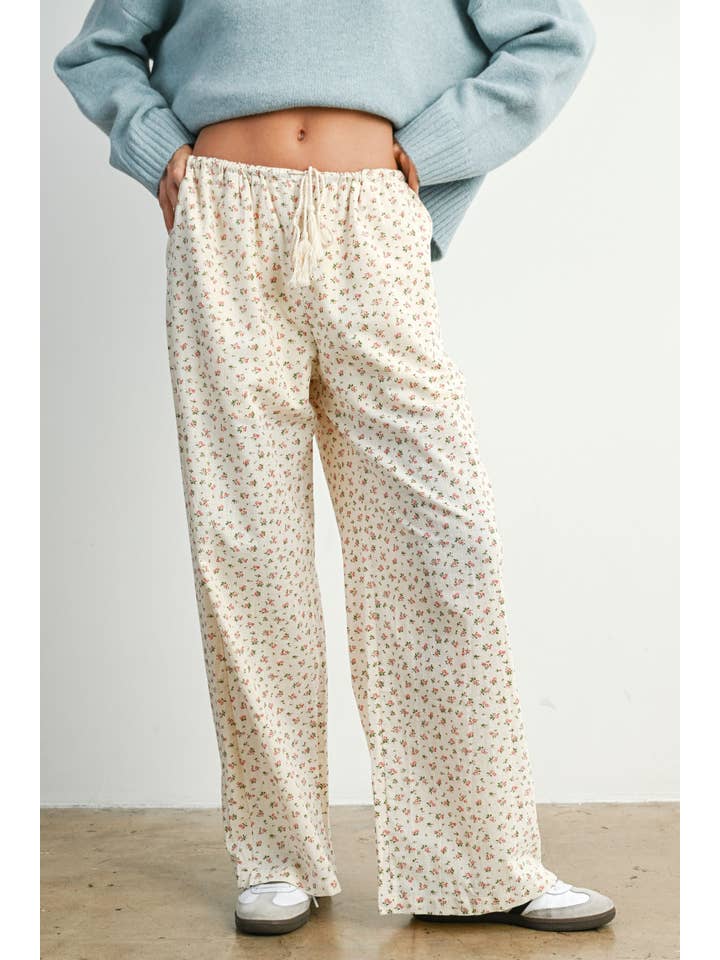 BUTTERMELON - Wholesale Pants - Women's - Floral Print Drawstring Pants - BMP781413