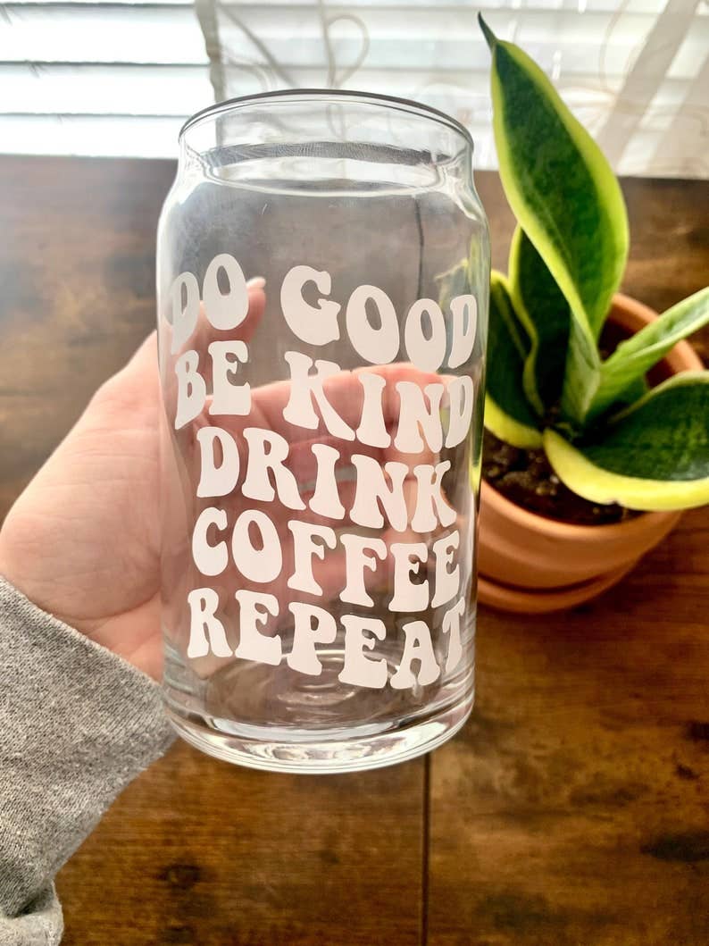 MarieDesignCo - Vente Verre/tasse - Faites le bien, soyez gentil, buvez une tasse en verre à café, une tasse de bière en verre2