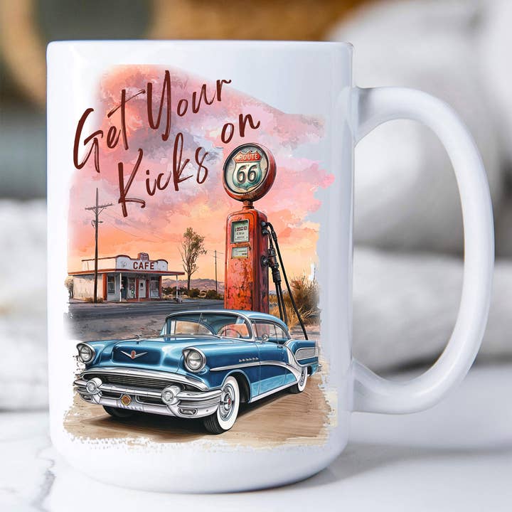 Avery Lane Gifts - Venta al por mayor Taza - Taza de café surtidor de gasolina Route 66 Get Your Kicks0