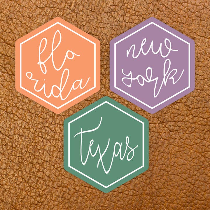 Hexagon State Decals - Mixed Color Assortment for wholesale by Hendryx Haus
