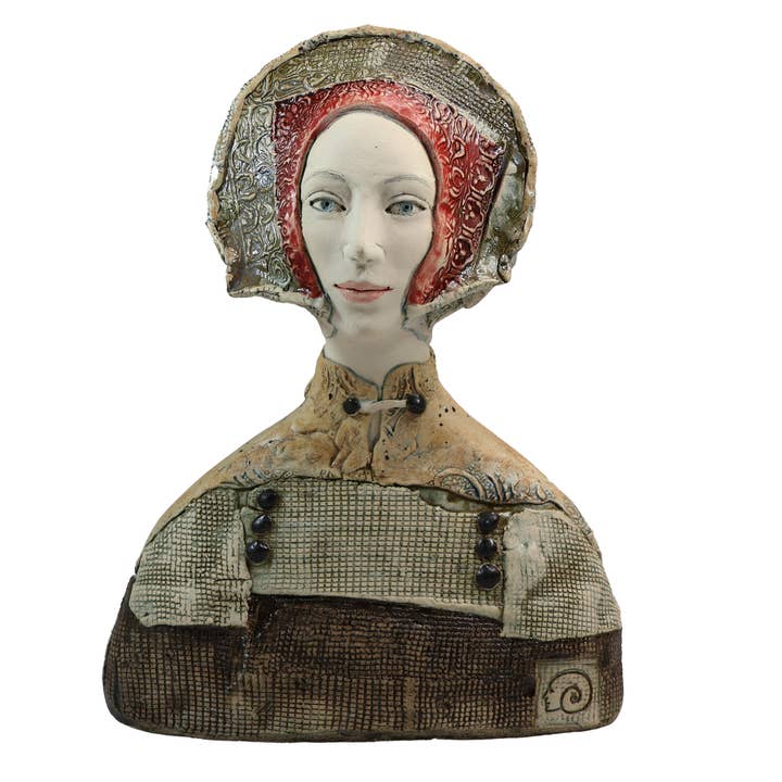 Art Deco Woman Large Bust in Red Hat | Original one-off for wholesale by Art In Ceramic