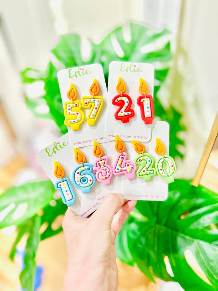 Op maat gemaakte verjaardagskaars oorbellen taart strooisel feestelijke hangers J voor wholesale door Eflie