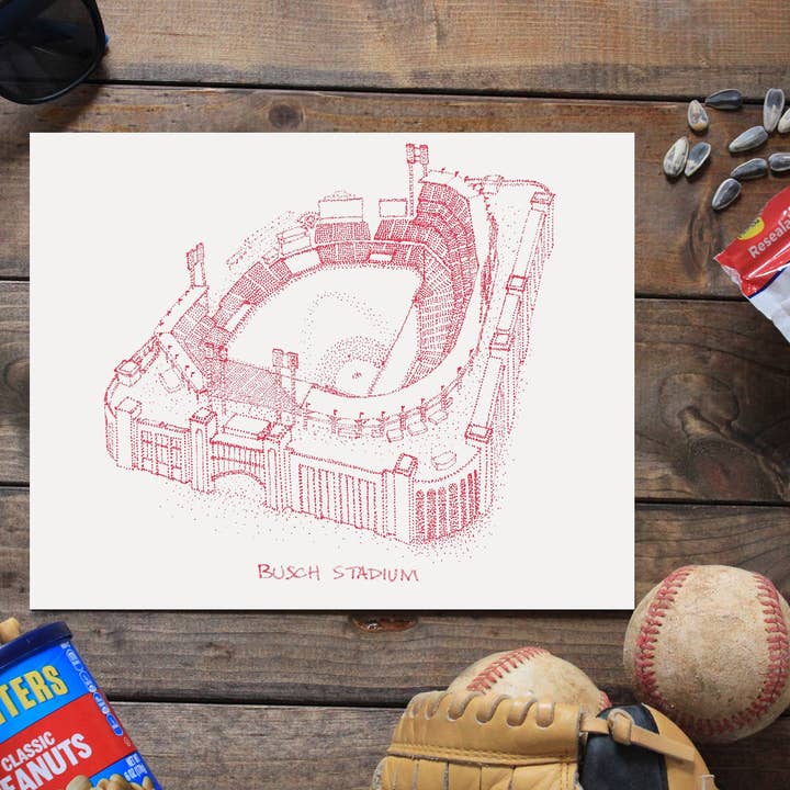 Designs By Patterson - Venta al por mayor Ilustración - Busch Stadium - Cardenales de San Luis - Dibujo Stipple