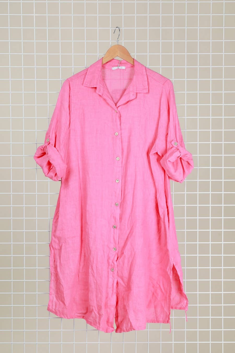 la maison des fibres naturelles - Venta al por mayor Vestido - Mujer - Vestido camisa de lino 100 % con botones, largo medio5