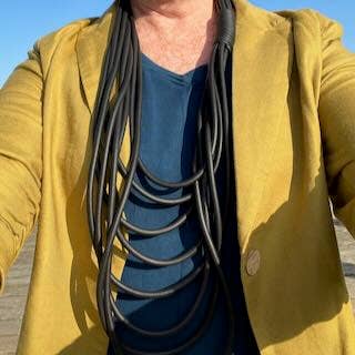 Alter Ego Designs - Wholesale Bib Necklace - WAVE: Edgy Industrial Multi Strand Black Rubber Necklace8