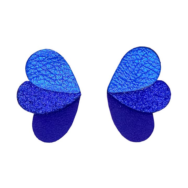 Navy and blue leather butterfly stud earrings for wholesale by Manali