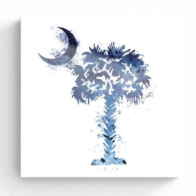 South Carolina Blue Water Color Palm|12x12 Glass Plaque for wholesale by Love Local