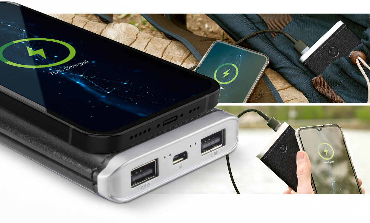 PhunkeeTree - Wholesale Portable Charger - Black - Leather 5K Wireless Charging Power Bank3
