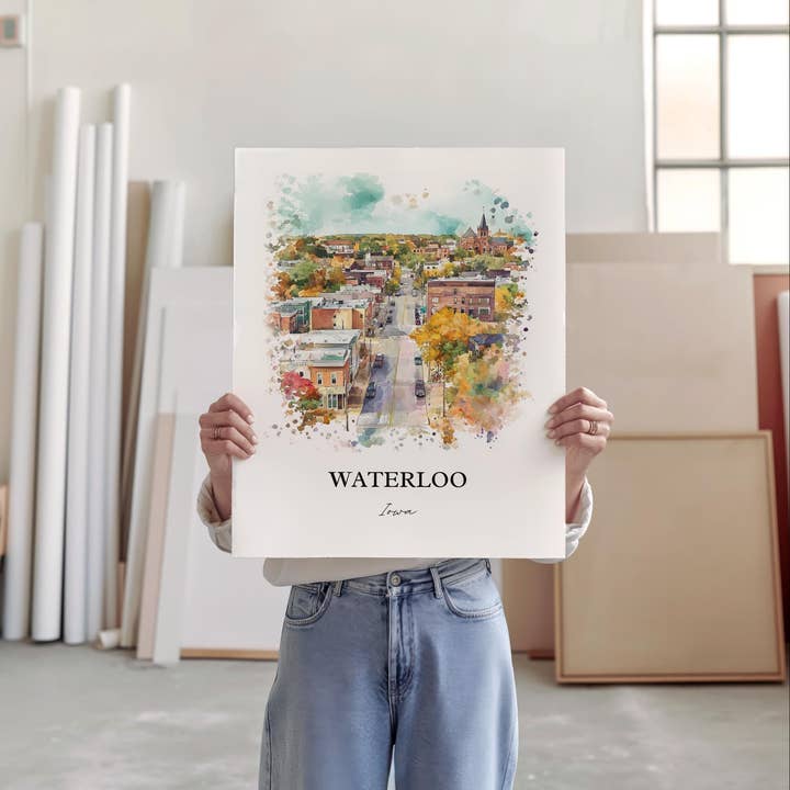 Premium Travel Art - Wholesale Art Print - Waterloo Iowa Wall Art, Black Hawk County Print, Iowa Watercolor Art, Waterloo IA Gift, Travel Print, Travel Poster, Housewarming Gift4