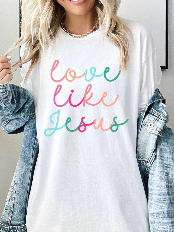 T-shirt de Algodão Pesado com Gráfico de Amor Colorido como Jesus por atacado de COLORBEAR