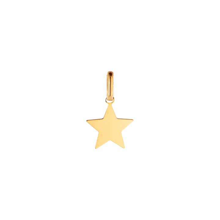 Bijoux Fabrication Française - Wholesale Individual Charm/Pendant - Engraving Star Medal - Smooth - Gold-Plated - Silver 925‰8