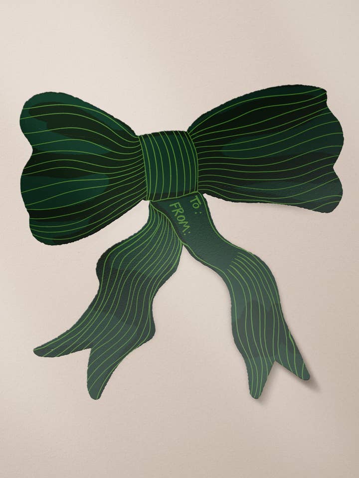 Green Striped Bow Matte Gift Label Sticker for wholesale by One & Only Paper