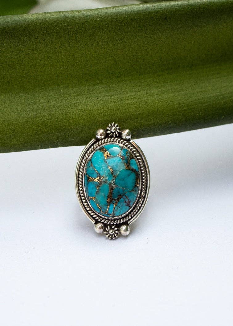 Ambra Jewels – wholesale Cocktail/statement ring – Genuine Turquoise Ring, Sterling Silver Ring, Blue Ring, Boho, SKU 62304