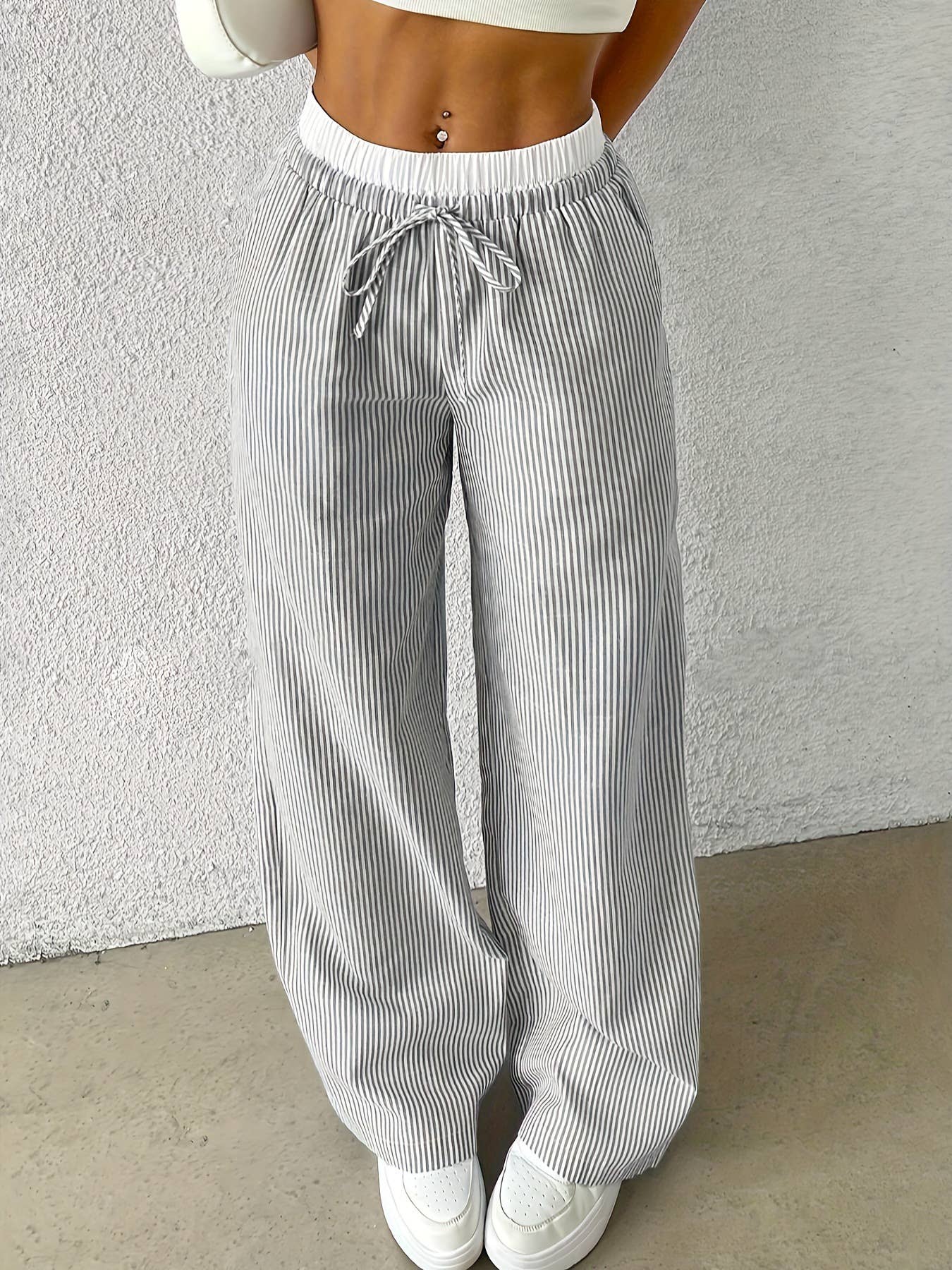 Rosa Clothing - Wholesale Pants - Women's - Summer drawstring plaid wide-leg pants3