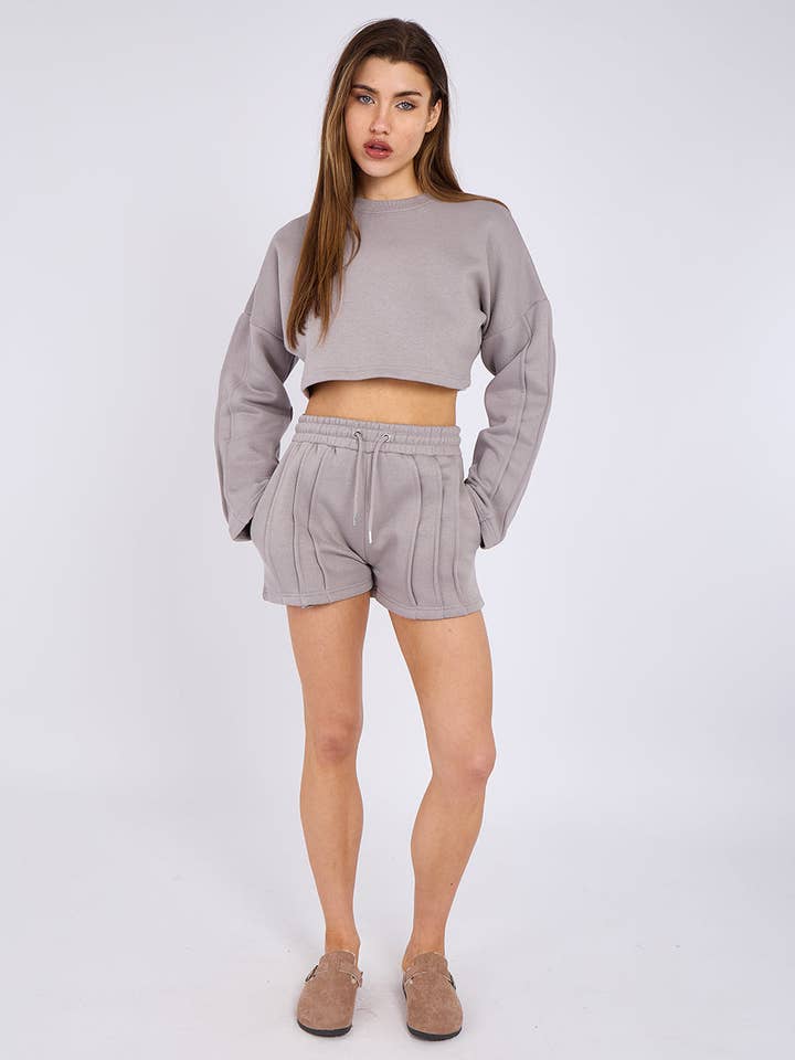 AX Labels - Wholesale Lounge Set - Women's - Seam Detail Oversized Crop Top & Shorts Fleece Co-ord35