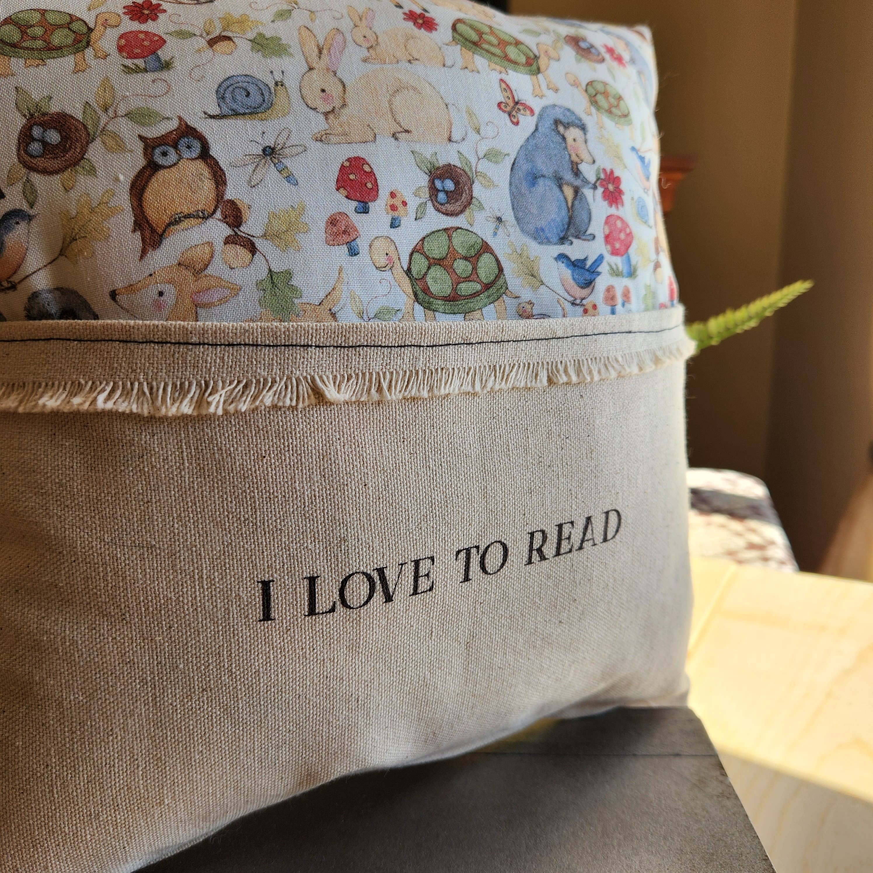 Desmond Brown - Wholesale Throw/Decorative Pillow - I Love to Read, Reading Pillow, woodland friends1