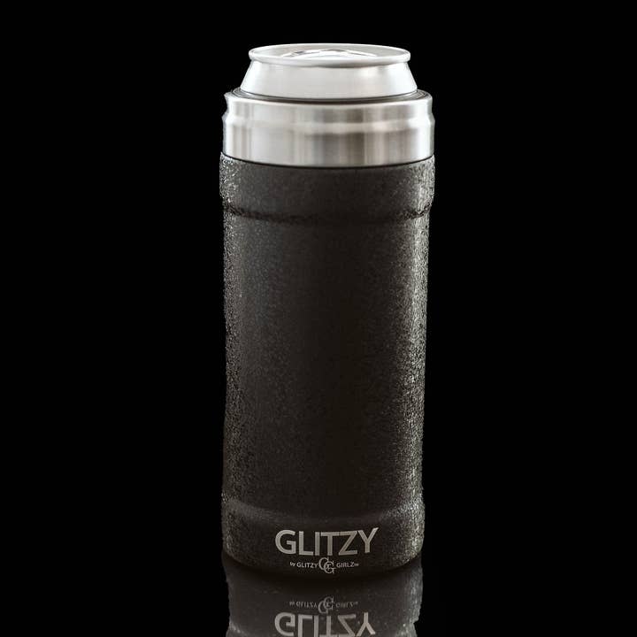 12 Oz. Glitzy Skinny Can Cooler Black Ice Paint for wholesale by Glitzy Coolers