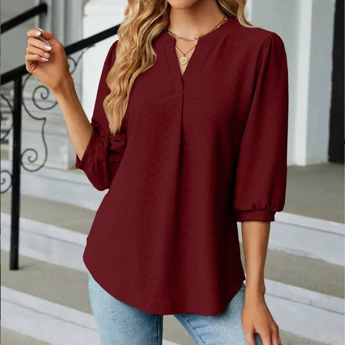 Lily Clothing - Vente Chemisier – femme - CWTSTL0358_BLOUSE CÔTELÉE À MANCHES 3/4 POUR FEMME15