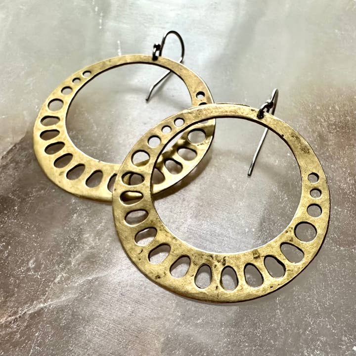 Brass Lotus Root Earrings for wholesale by Jennifer Kahn Jewelry