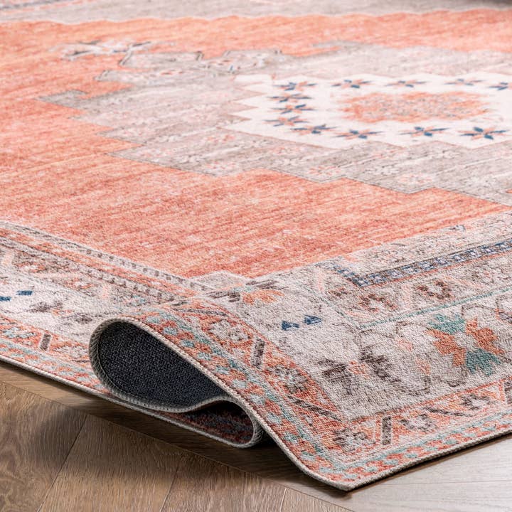 Rust Stellar Medallion Washable Area Rug for wholesale on Faire2