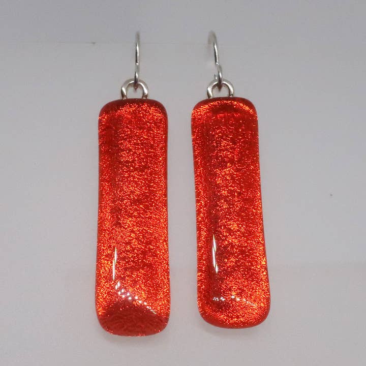 2" Long Bright orange dichroic glass sterling silver earring for wholesale by McCray Studios