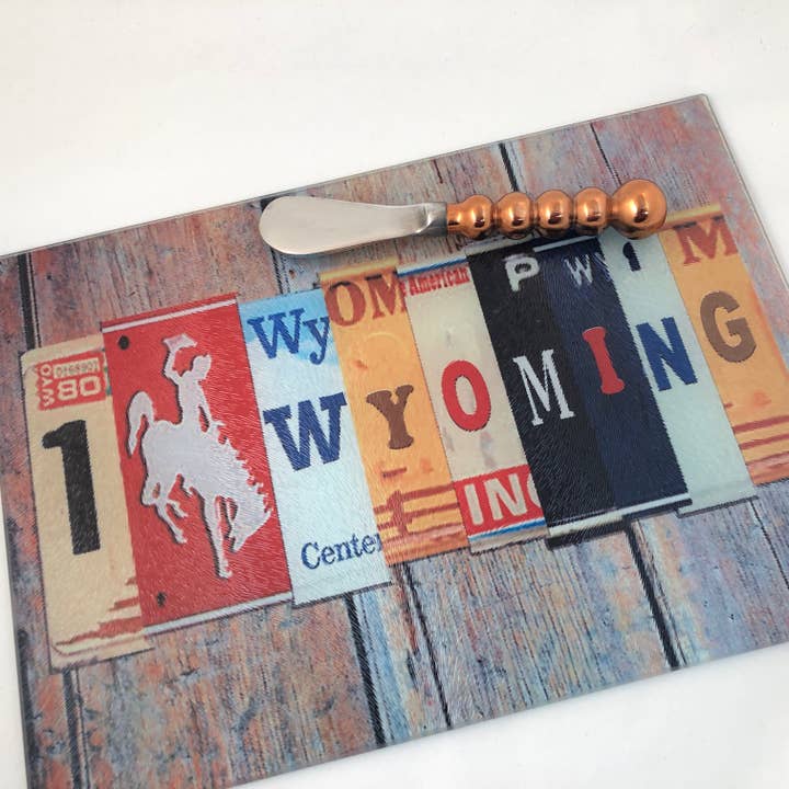 Wyoming License Plate -11" x 8" Tempered Glass Cutting Board for wholesale by GP Originals