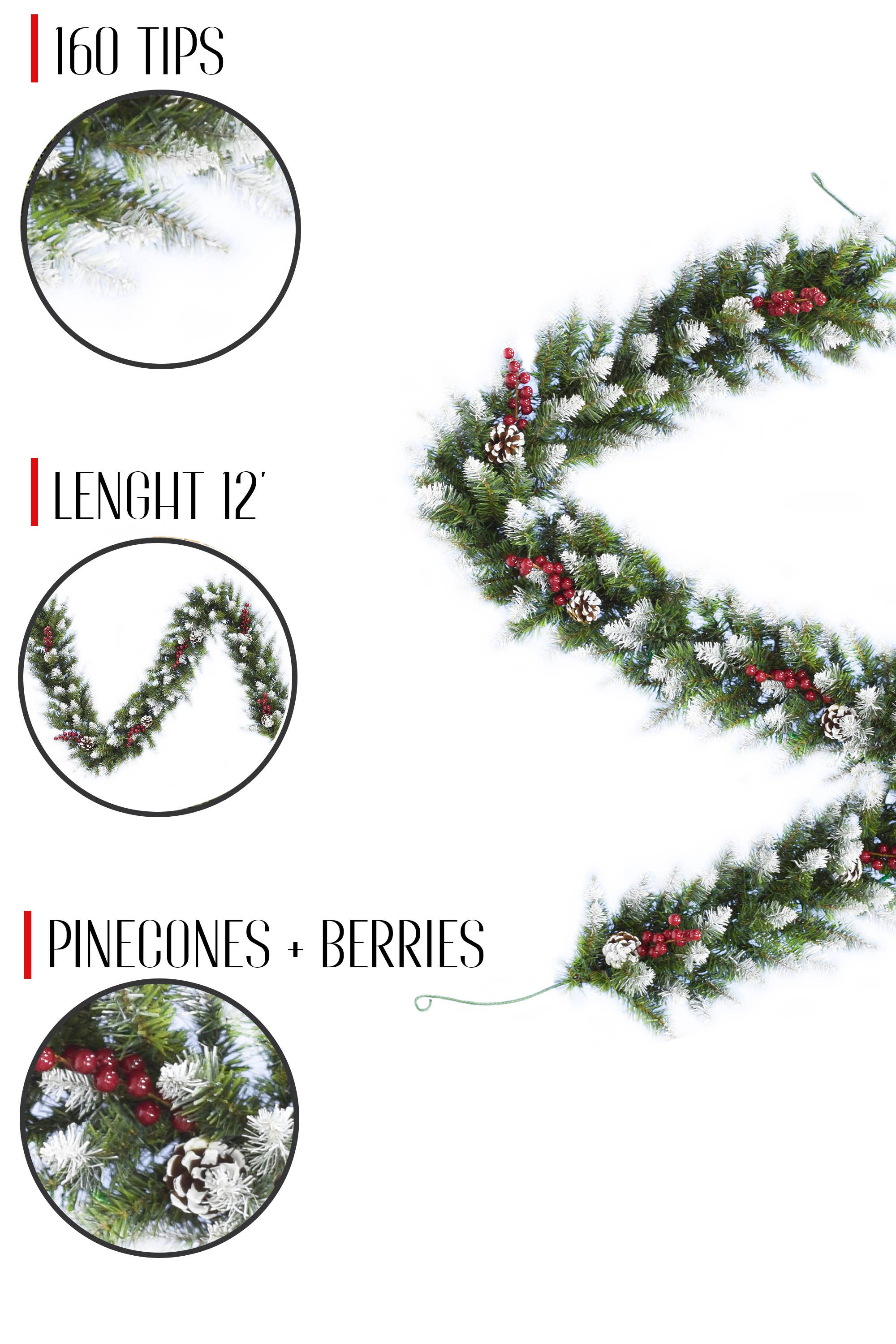 Perfect Holiday - Wholesale Bunting/Garland - Snow Flocked Camdon Fir Garland 12" X 6', 160 Tips2