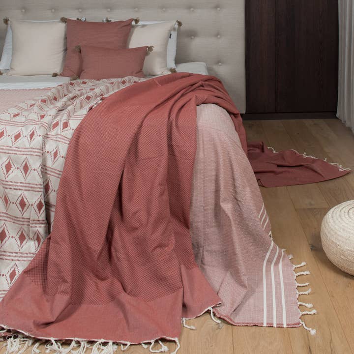 Plaid Grand foulard Honeycomb - Terracotta - 190x300cm for wholesale by Lantara