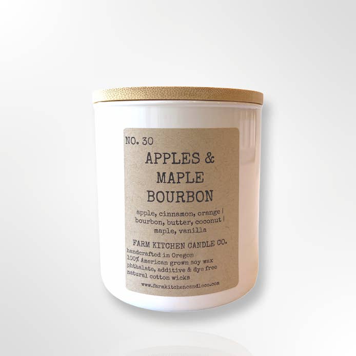 Apples & Maple Bourbon Soy Candle | White Jar | 8 oz for wholesale by Farm Kitchen Candle Co.