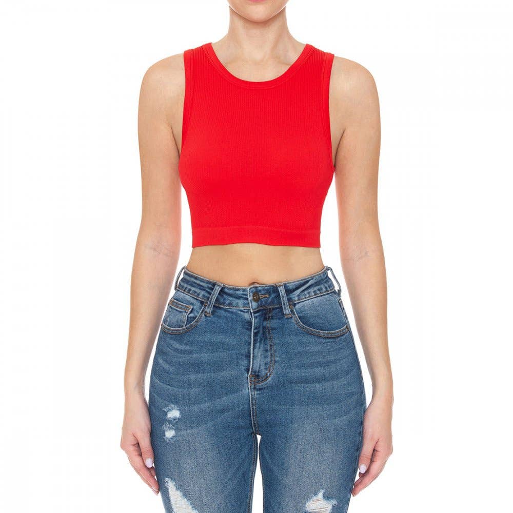 Paperdoll – Großhandel Tanktop – Damen – GERIPPTES, KURZ GESCHNITTENES, NAHTLOSES TANKTOP MIT RUNDHALSAUSSCHNITT3