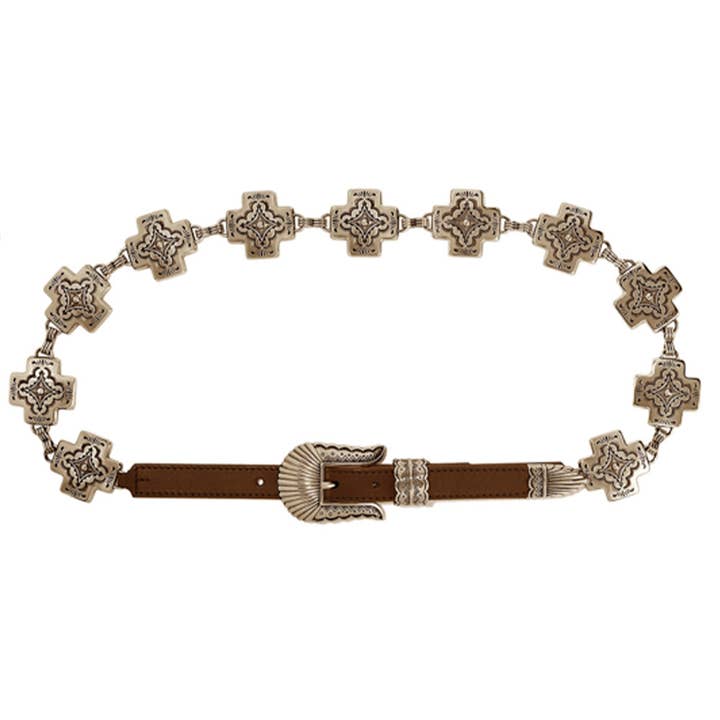 CINTO DE CORRENTE COM ELOS E CONCHO CRUZ GRAVADA, IW 25311AGO por atacado de JOIA ACCESSORIES