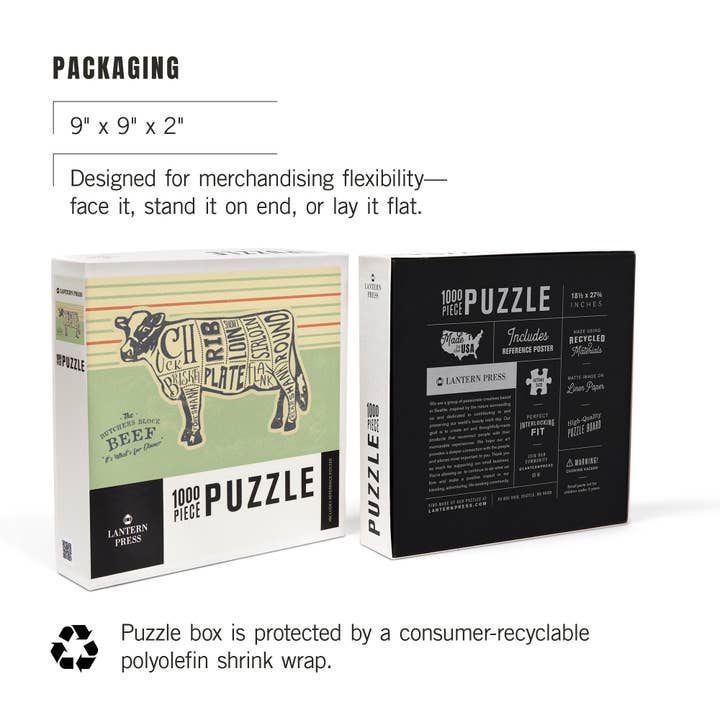 Lantern Press - Wholesale Puzzle – Adult - 1000 PIECE PUZZLE Beef, Butchers Block Meat Cuts7