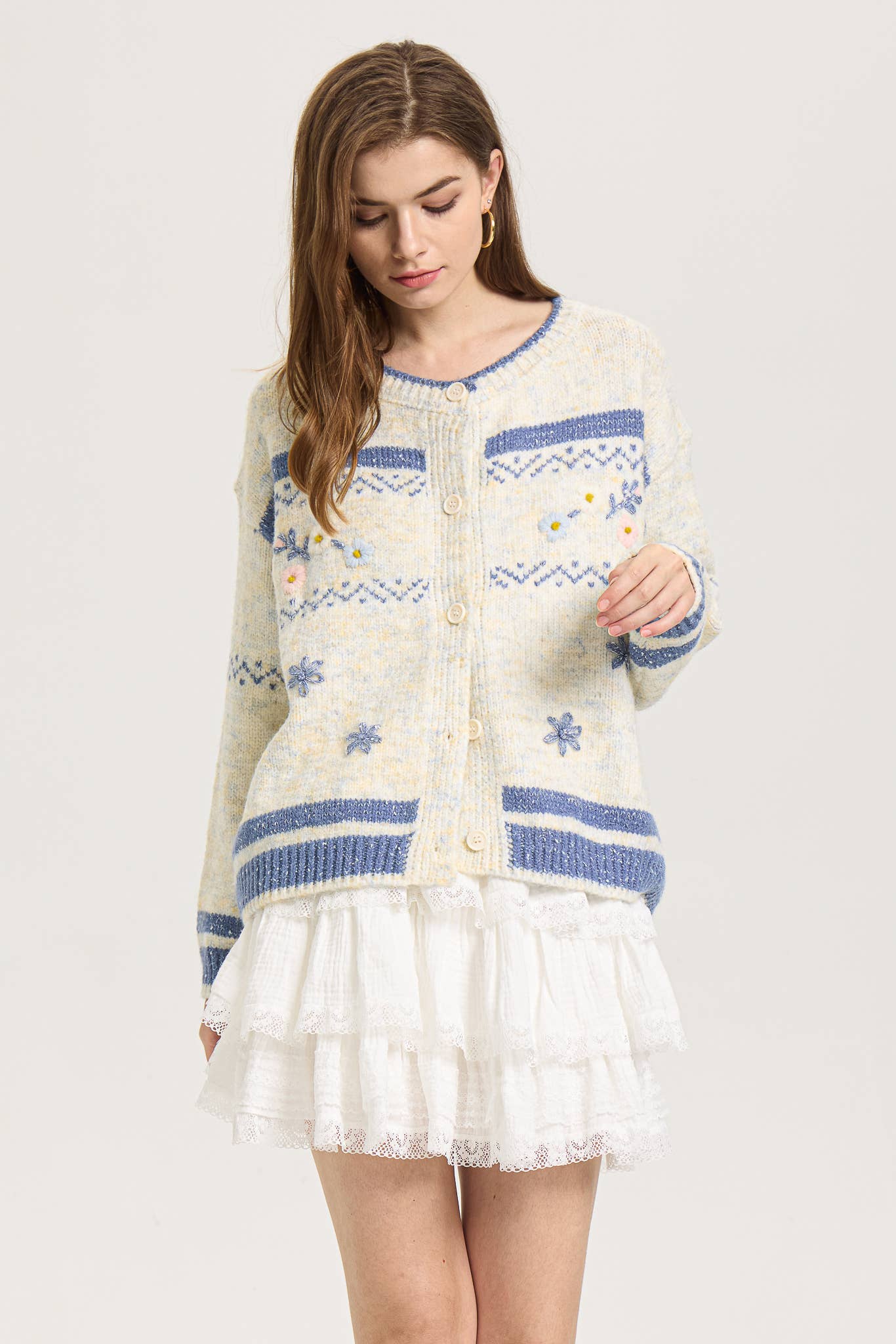 ROSIE POSIE – Großhandel Strickjacke – Damen – RP2587 - Strickjacke mit Knöpfen und Frostblumenmuster10