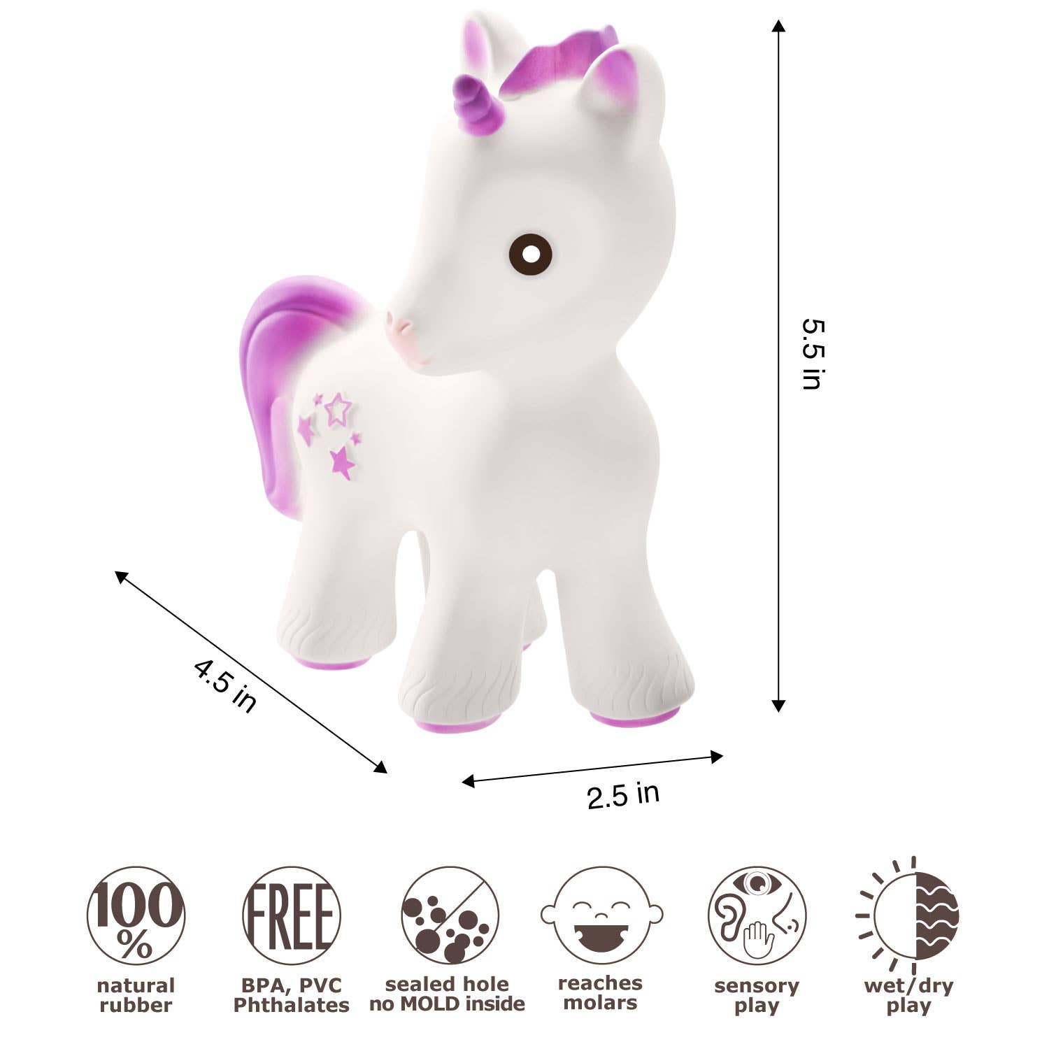 CaaOcho Natural Rubber Toys - Vente Anneau de dentition sans clip – bébé - Anneau de dentition licorne en caoutchouc naturel, design non toxique et sans moisissure2