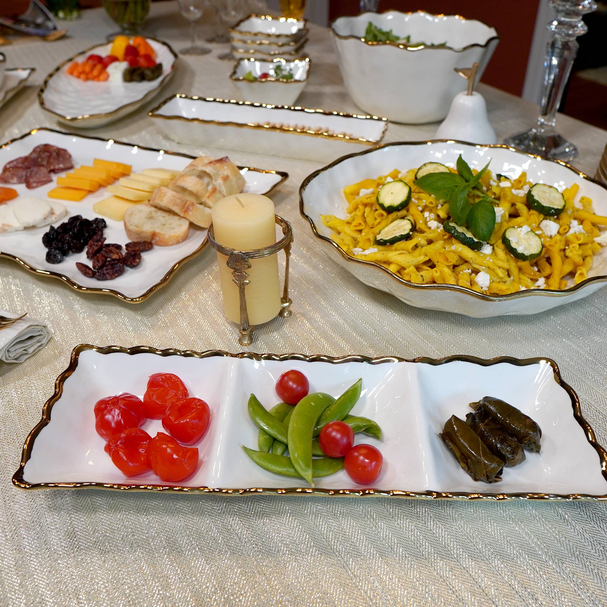 Certified International - Wholesale Serving Tray - Regency Gold  3-Section Tray 15in x  5.5in0