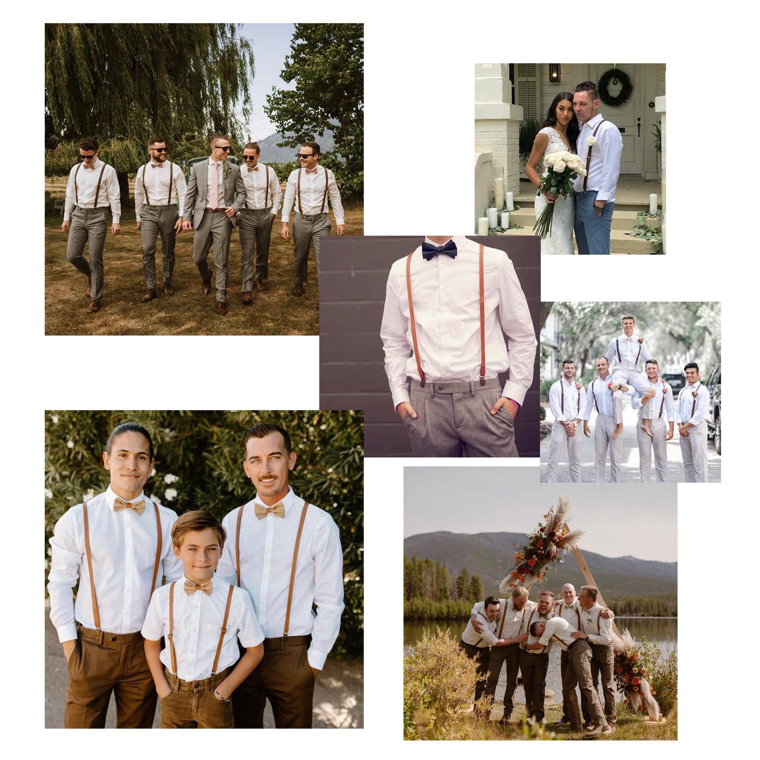 Marrón Tirantes de piel para hombre, diseño en forma de Y, ajustables, marrones, regalo de boda para padrinos de boda de venta al por mayor en Faire8