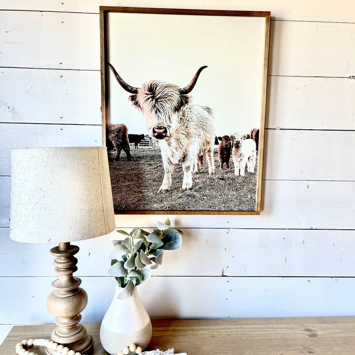 Simply Stained Shop - Wholesale Sign - Denarys and calves Black White Highland Cow