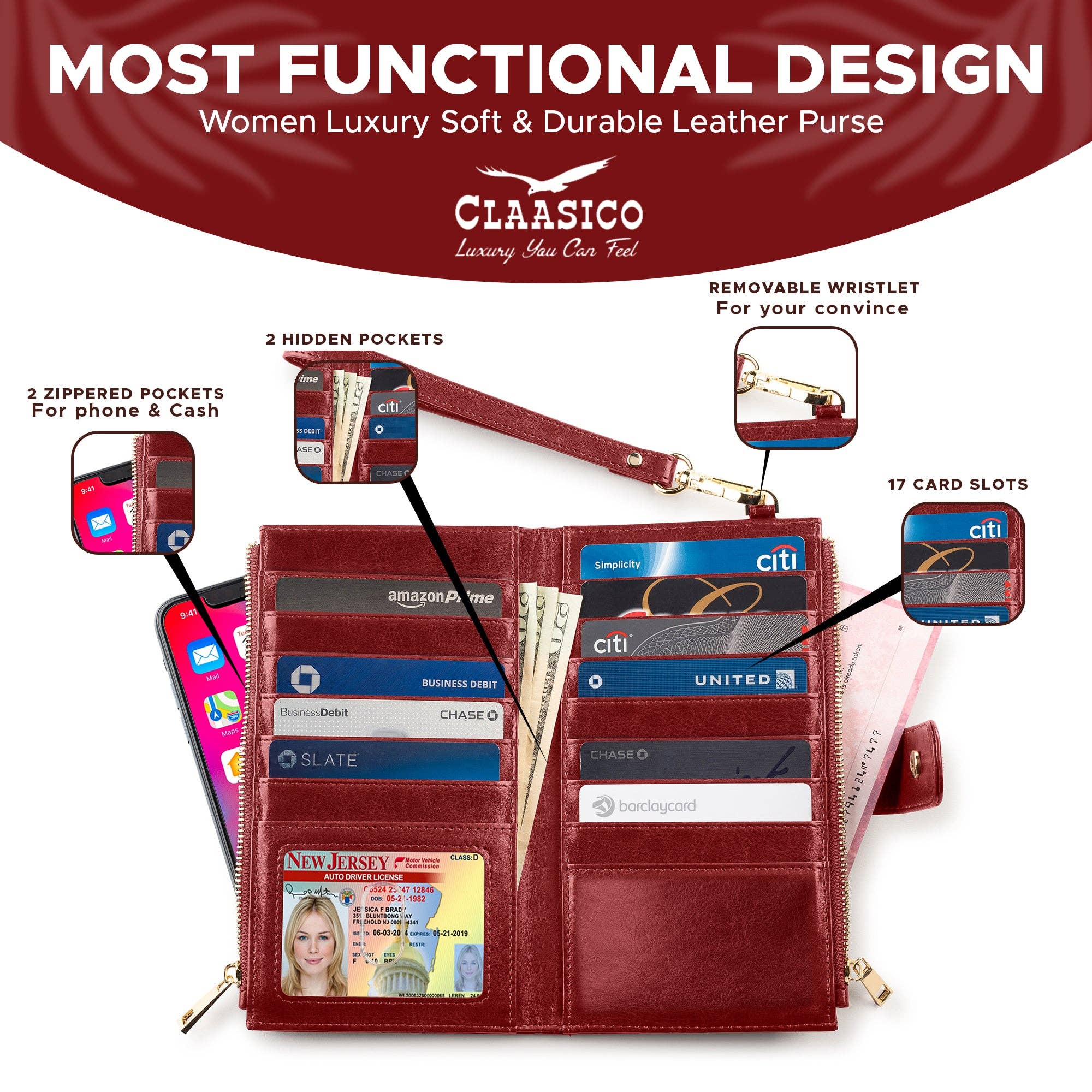 Claasico - Wholesale Phone Wallet - Women's - Women’s RFID wristlet wallet phone holder44