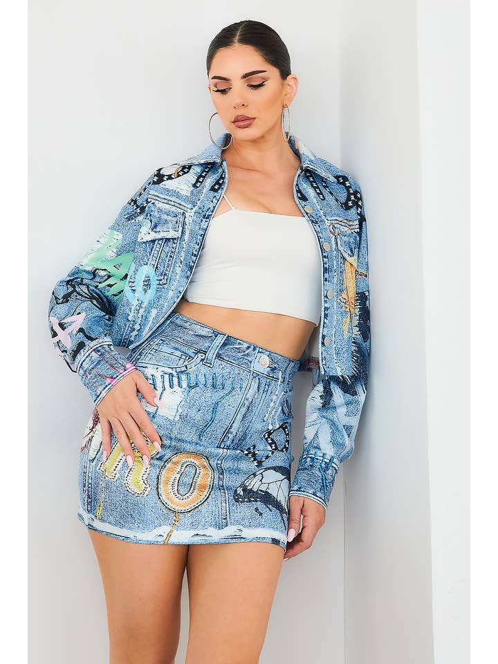 Helles Blau BJ2145_Denim-Effekt-Crop-Jacke ONLY für den Großhandel auf Faire2