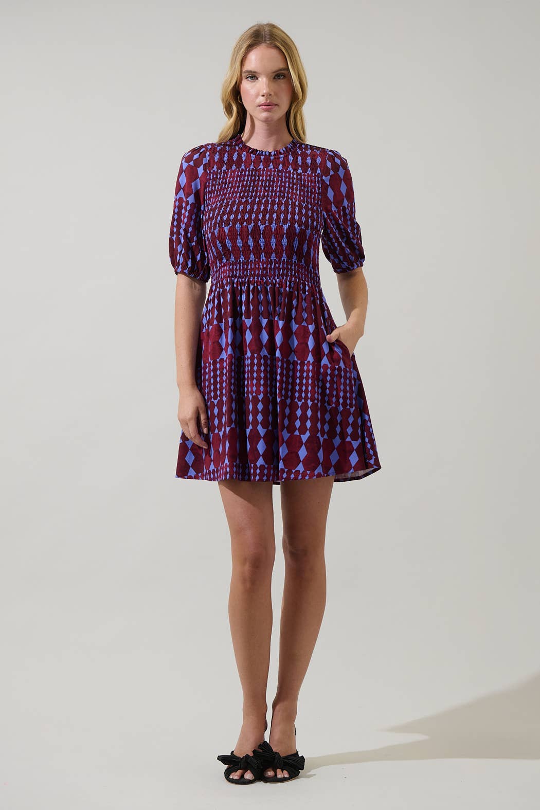 BURG BLUE Ramsay Abstract Sulen Smocked Mini Dress for wholesale on Faire3