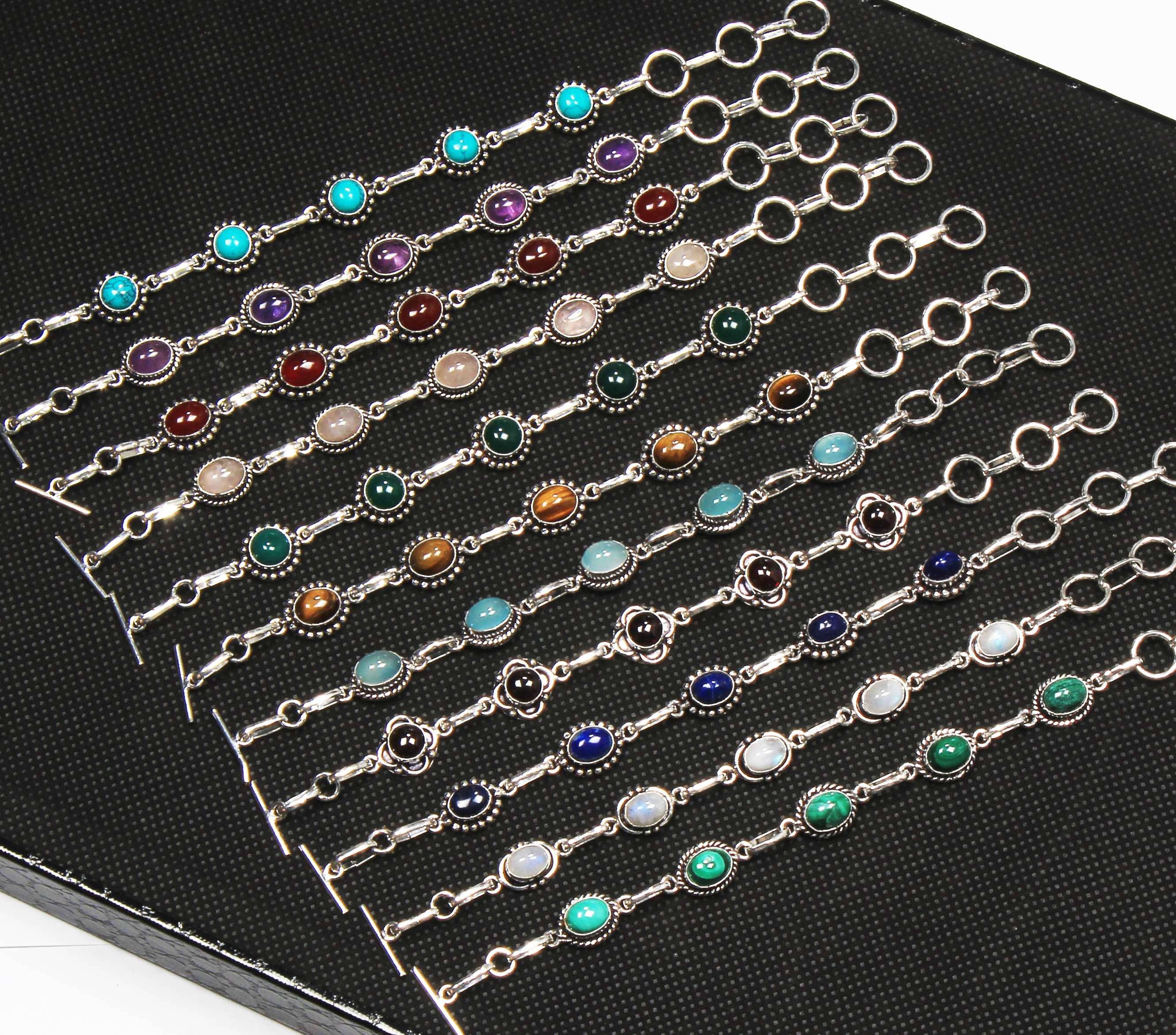 Handmade Jewels - Wholesale Link & Chain Bracelet - Natural Multi Color Gemstone Handmade Chain Bracelets For Women Wholesale Lot Assorted Crystal Silver Plated Bracelets5
