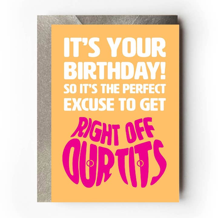 Off our tits | Rude, cheeky birthday card for her for wholesale by VERSED AID
