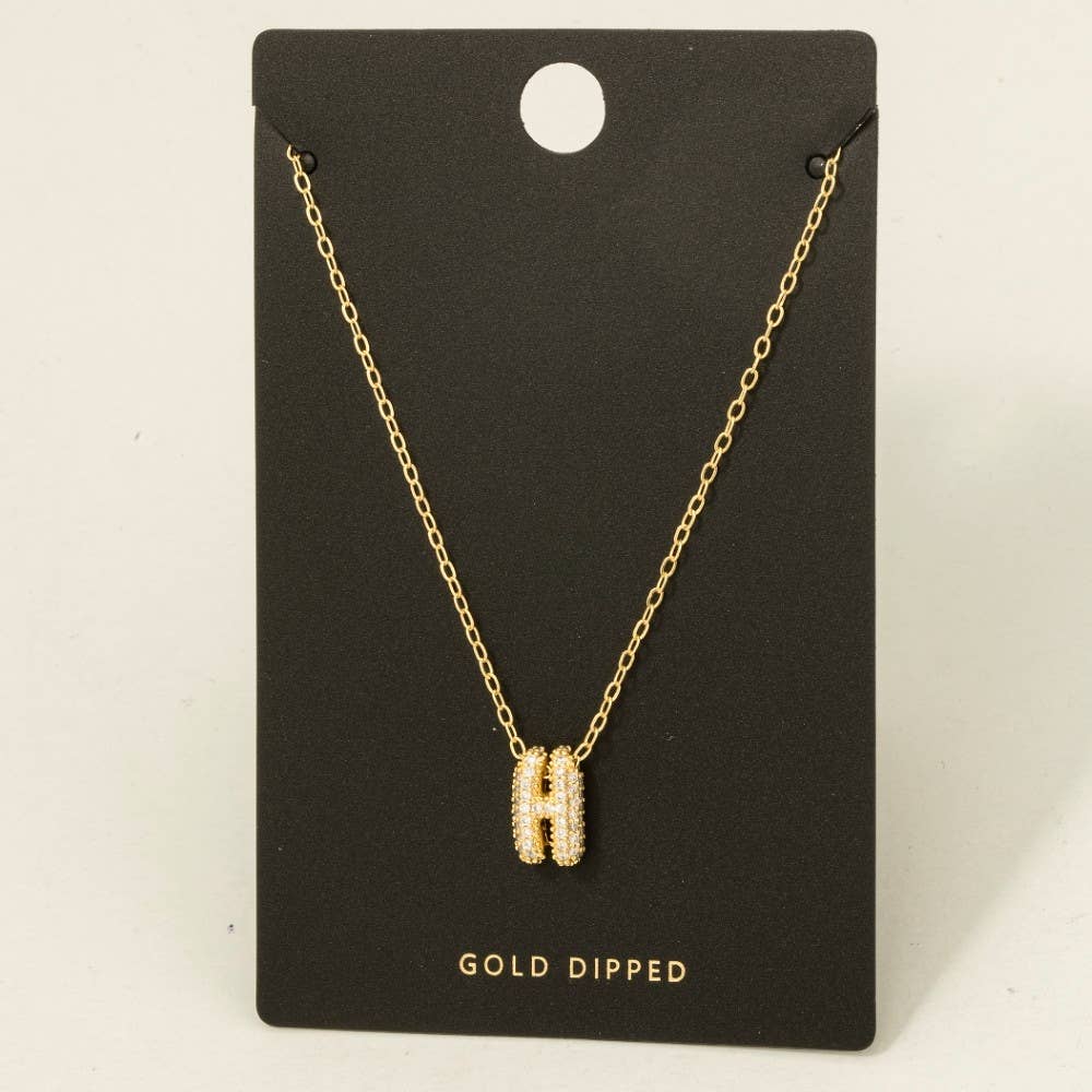 Fame Accessories - Wholesale Pendant/Charm Necklace - Gold Dipped Cz Pave Bubble Letter Pendant Necklace18